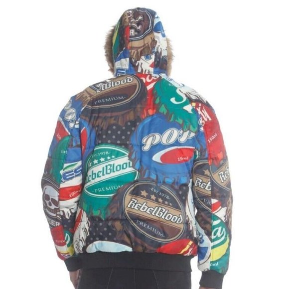 Members Only Other - Members Only Mens Size M Black Soda Bottle Cap Jacket Faux Fur Hooded Puffer